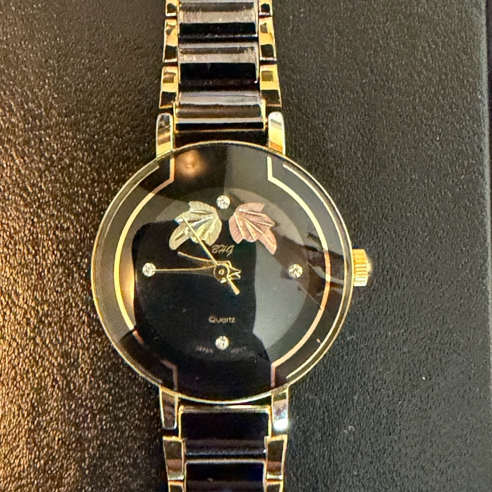 Black Hills Gold and Diamond Gold-Tone Black Dial Ladies Watch